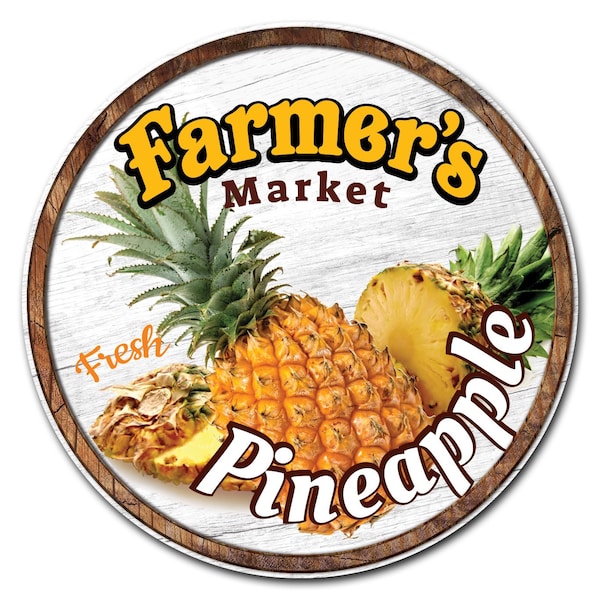 Corrugated Plastic Sign With Stakes 24in Circular-Farmers Market Pineapple, C-24-CIR-WS-Pineapple